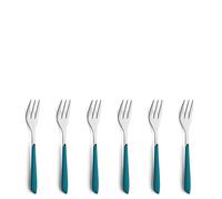 Kuppels Prisma Lot de 6 fourchettes à gâteau en acier inoxydable 18/0 pour 6 personnes, bols en plastique de qualité supérieure en pétrole, inoxydable et lave-vaisselle