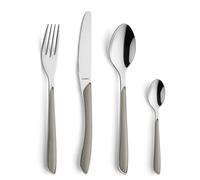 Kuppels Service de Couverts à Prisme en Acier Inoxydable Poli, Couverts 24 pièces, pour 6 Personnes, Manches en Plastique de Haute qualité en Taupe, Inoxydable, Lavable au Lave-Vaisselle