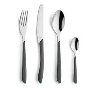 Kuppels Service de Couverts à Prisme en Acier Inoxydable Poli, Couverts 24 pièces, pour 6 Personnes, Manches en Plastique de Haute qualité en Gris foncé, Inoxydable, Lavable au Lave-Vaisselle