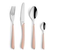 Kuppels Service de Couverts à Prisme en Acier Inoxydable Poli, Couverts 24 pièces, pour 6 Personnes, Manches en Plastique de Haute qualité en Abricot, Inoxydable, Lavable au Lave-Vaisselle