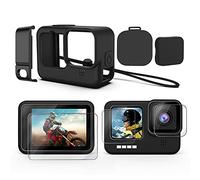 Kit d'accessoires pour GoPro Hero 9 Noir Housse de Protection en Silicone avec Bouchon en Caoutchouc + 6 protecteurs d'écran en Verre trempé avec Capuchon d'objectif pour GoPro Hero 9