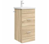 KUPTYERFG Armoire de salle de bain avec lavabo en chêne Sonoma 42 x 40 x | Lavabo compact pour la salle de bain moderne. Avec deux tiroirs et robinet pour des articles d'hygiène bien rangés.