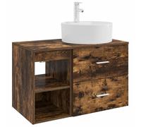 KUPTYERFG Ensemble de meubles de salle de bain 2 pièces en chêne fumé | Lot de 2 meubles flexibles pour salle de bain avec lavabo librement positionnable, robinet et espace de rangement pratique.