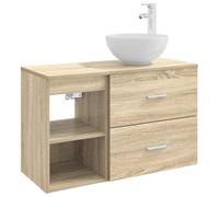 KUPTYERFG Ensemble de meubles de salle de bain 2 pièces en chêne Sonoma | Kit mural peu encombrant pour salle de bain et salle de bain d'invités avec lavabo, armoire et trous flexibles.