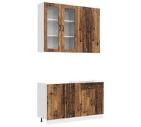 KUPTYERFG Kalmar Lot de 4 armoires de cuisine en bois vieilli | Ensemble de 4 armoires flexibles pour cuisine et salle à manger avec pieds réglables en hauteur et fixation murale