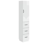 KUPTYERFG Lot de 2 armoires en bois blanc brillant 33 x 34,5 x 87 cm | Combinaison de rangement peu encombrante pour le bureau ou le salon avec porte coulissante, 3 tiroirs et poignées métalliques