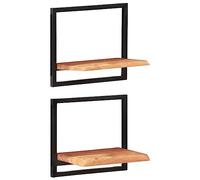 KUPTYERFG Lot de 2 étagères murales en acacia massif en acier - 40 x 24 x 35 cm