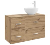 KUPTYERFG Lot de 2 meubles de salle de bain en chêne Artisan avec lavabo | Ensemble de 2 meubles flexibles en bois pour la salle de bain. Offre 3 tiroirs et comprend 2 forets pour lavabo.
