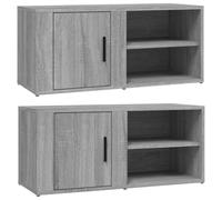 KUPTYERFG Lot de 2 meubles TV gris sonoma 80 x 31,5 x 36 cm en bois | Meuble bas flexible Duo avec 3 compartiments et charnière de porte interchangeable pour le salon ou la chambre à coucher.