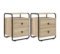 KUPTYERFG Lot de 2 tables de chevet en chêne Sonoma avec 2 tiroirs | Armoire d'appoint pratique pour chambre à coucher avec beaucoup d'espace de rangement, cadre en acier robuste et capuchons