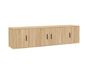 KUPTYERFG Lot de 3 meubles TV muraux en chêne Sonoma | Ensemble de 3 meubles bas suspendus pour salon et chambre à coucher avec espace de rangement fermé et portes pratiques.
