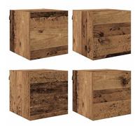 KUPTYERFG Lot de 4 meubles TV bas muraux en bois vieilli 30,5 x 30 x 30 cm | Ensemble d'armoire peu encombrante pour salon et chambre à coucher avec 4 portes pivotantes en bois pour une décoration