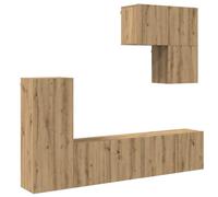 KUPTYERFG Lot de 5 meubles TV muraux modernes en chêne artisanal | Système d'étagères suspendues flexibles en bois pour salon et chambre à coucher, 9 portes offrent un espace de rangement