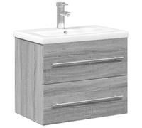 KUPTYERFG Meuble de lavabo avec bac 60 cm Gris Sonoma | Meuble de salle de bain mural avec lavabo, robinet et bonde pour la salle de bain moderne ou les toilettes d'invités.