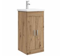 KUPTYERFG Meuble de salle de bain avec lavabo et robinet en chêne Artisan | Lavabo compact avec robinet et armoire pour la salle de bain, fabriqué en bois solide avec portes pratiques.