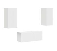 KUPTYERFG Meuble TV mural 2 pièces en bois blanc | Étagère murale Duo peu encombrante pour salon et chambre à coucher avec 3 portes et compartiment pour un rangement ordonné