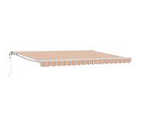KUPTYERFG Store électrique extensible 4,5 x 3 m avec télécommande et manivelle, store semi-cassette pour terrasse et balcon, bras articulé, protection solaire et contre les intempéries, orange, gris