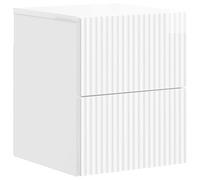 KUPTYERFG Table de chevet murale, blanc brillant, 33 x 34,5 x 40 cm | Armoire suspendue peu encombrante avec 2 tiroirs pour chambre à coucher. Crée de l'ordre et garde le sol libre.