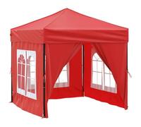 KUPTYERFG Tente de fête pliable avec parois latérales Rouge 2 x 2 m | Tonnelle pliante compacte avec fenêtre et fermeture éclair pour jardin, terrasse, pique-nique et réunions spontanées en plein