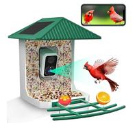 Kurain Mangeoire intelligente pour oiseaux avec caméra, mangeoire vidéo pour oiseaux avec panneau solaire, identification AI, vue en direct, capture des vidéos d'oiseaux, grande capacité, alertes