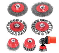 Kureny 6 Pièces Brosse Métallique pour Perceuse Meuleuse D'angle, Fil Serti, Acier Inoxydable, 100 mm et 75 mm, M14, Pour Dérouillage Polissage