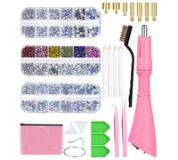 Kureny Applicateur Hotfix, Applicateur Strass Hotfix Outil Baguette Pierres Hot Fix avec 7 Pointes,3 boîtes de diamants,Pince, Brosse de Nettoyage, Support, 4 Crayons,Rose