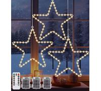 Kureny Lumières d'étoile de Noel, 50 LED Décoration Fenêtre Noel Etoile Lumineuse à Piles, Lumières de Noël Fenêtre, lot de 3 Lumières Décoration de Noël à LED Étoiles, Blanc Chaud
