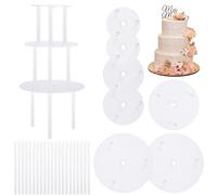 Kureny Planches à Gâteaux, Support Gateau, 7pcs Base de Gâteau (9/12/16/20cm), 21pcs Goujons à Gâteau, Support à Gâteau Multicouche pour Construction et l'empilage de Gâteaux à Plusieurs Niveaux