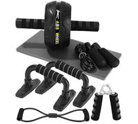 Kureny Roue abdominale 6 en 1 avec bande de fitness, pompes, tapis pour genoux, Corde à Sauter,Pince à Main,appareils de fitness pour abdominaux, Idéal pour les hommes et les femmes à la maison