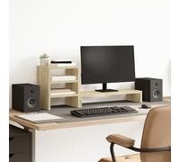 KUREOVDG Support d'écran avec organiseur de bureau en chêne Sonoma - Support d'écran en bois - Rehausseur de moniteur pratique pour plus d'ordre et de confort visuel sur le lieu de travail
