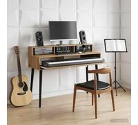 KUREOVDG Table de studio en bois 130 x 42,5 x 36 cm avec rallonge | Construction en bois, roulettes sur le plateau du clavier, polyvalent comme accessoire ou avec ses propres pieds