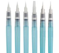 Kuretake Lot de 6 stylos pinceaux longs pour aquarelle, Fude, Plat, Menso, pointes pinceau flexibles assorties, pour professionnels, artistes, adultes, enfants, fabriqués au Japon (6 pièces (type
