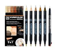Kuretake Zig Cartoonist KURECOLOR Fine&Brush Lot de 5 marqueurs à double pointe à base d'alcool Noir 0,1 mm