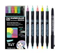 Kuretake Zig Cartoonist KURECOLOR Fine&Brush Lot de 5 marqueurs à double pointe à base d'alcool pour artiste, professionnel, fabriqué au Japon