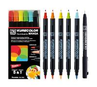 Kuretake Zig Cartoonist KURECOLOR Fine&Brush Pastel Set de 5 couleurs avec marqueurs MANGAKA noir 0,1 mm, à base d'alcool, pour artiste, professionnel, fabriqué au Japon (basique)