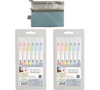 Kuretake Zig Clean Color Dot Markers Single 6 Couleurs Mild, Lot De 2, Tcsd-6100/6v (Importé Du Japon) Trousse Supplémentaire Avec Fermeture Éclair