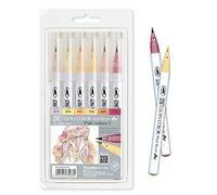Kuretake ZIG CLEAN COLOR Lot de 6 marqueurs aquarelle à pointe flexible Couleurs pâles I Fabriqué au Japon