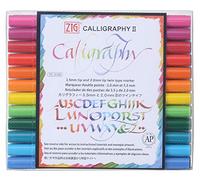 Kuretake ZIG Lot de 24 marqueurs de calligraphie à double pointe 2 mm et 3,5 mm, pour écriture et lettrage à la main, pour professionnel, débutant, encre à base d'eau, fabriqués au Japon