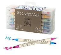Kuretake Zig Lot de 24 marqueurs de calligraphie double pointe 2 mm 5 mm Double pointe pour art, croquis, illustration, calligraphie, journal, dessin, fabriqué au Japon