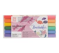 Kuretake ZIG - Lot de 6 feutres Brushables double pointe (deux tons) Couleur vive