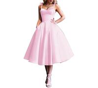 KURFACE Bretelles courtes Homecoming Robes A-line Corset Dos Robes de soirée avec poches pour juniors WSX494, rose, 44