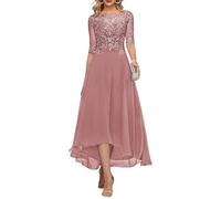 KURFACE Dentelle Applique thé longueur mère de la mariée robes pour mariage avec manches longues en mousseline de soie robe de soirée formelle, vieux rose, 44