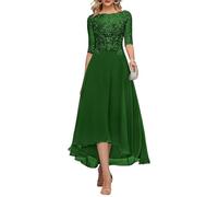 KURFACE Dentelle Applique thé longueur mère de la mariée robes pour mariage avec manches longues en mousseline de soie robe de soirée formelle, vert émeraude, 54 plus
