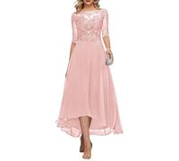 KURFACE Dentelle Applique thé longueur mère de la mariée robes pour mariage avec manches longues en mousseline de soie robe de soirée formelle, rose, 40