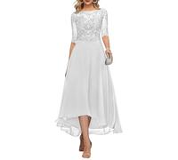 KURFACE Dentelle Applique thé longueur mère de la mariée robes pour mariage avec manches longues en mousseline de soie robe de soirée formelle, blanc, 42