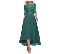 KURFACE Dentelle Applique thé longueur mère de la mariée robes pour mariage avec manches longues en mousseline de soie robe de soirée formelle, bleu sarcelle, 50 plus