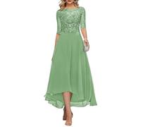 KURFACE Dentelle Applique thé longueur mère de la mariée robes pour mariage avec manches longues en mousseline de soie robe de soirée formelle, vert sauge, 44