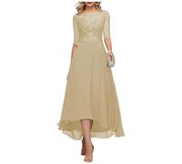 KURFACE Dentelle Applique thé longueur mère de la mariée robes pour mariage avec manches longues en mousseline de soie robe de soirée formelle, champagne, 44