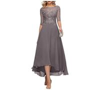 KURFACE Dentelle Applique thé longueur mère de la mariée robes pour mariage avec manches longues en mousseline de soie robe de soirée formelle, Glycine, 42