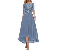 KURFACE Dentelle Applique thé longueur mère de la mariée robes pour mariage avec manches longues en mousseline de soie robe de soirée formelle, Bleu poudré, 50 plus